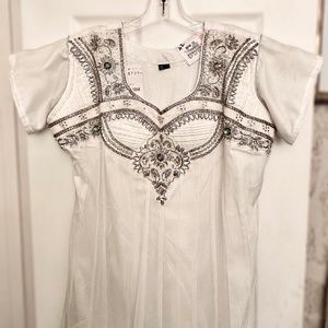 A delightfully, beautifully beaded white dress from Singapore in Size XL Dress